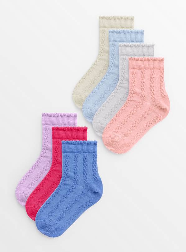 Cable Knitted Ankle Socks 7 Pack 6-8.5